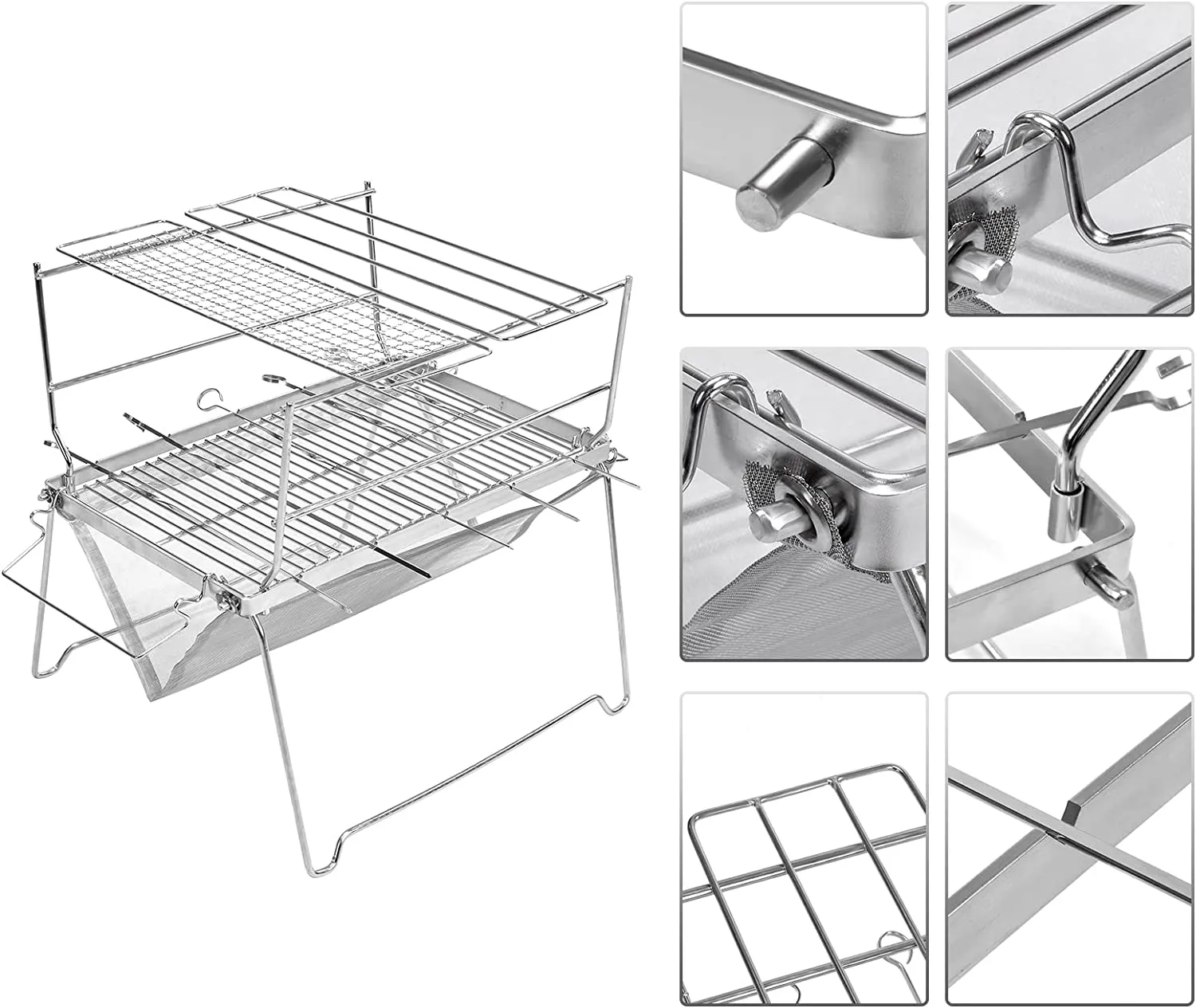 Portable Folding BBQ Charcoal Grill Stainless Steel for Picnic, Camping and Backyard Barbecue