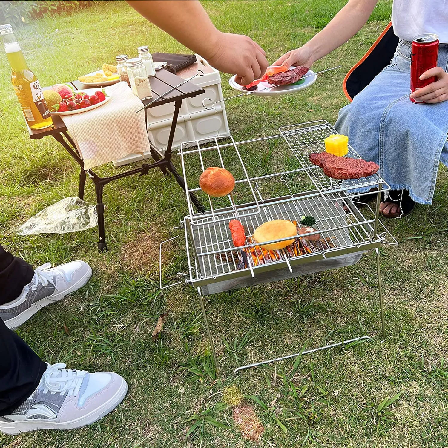 Portable Folding BBQ Charcoal Grill Stainless Steel for Picnic, Camping and Backyard Barbecue