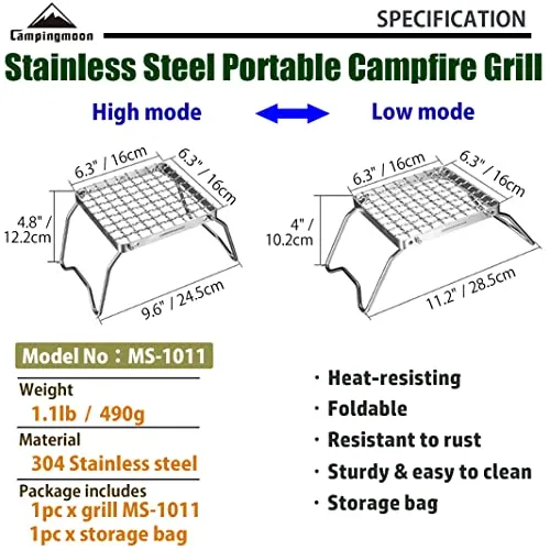 Portable Folding Camping Campfire Grill over Fire Split Stoves