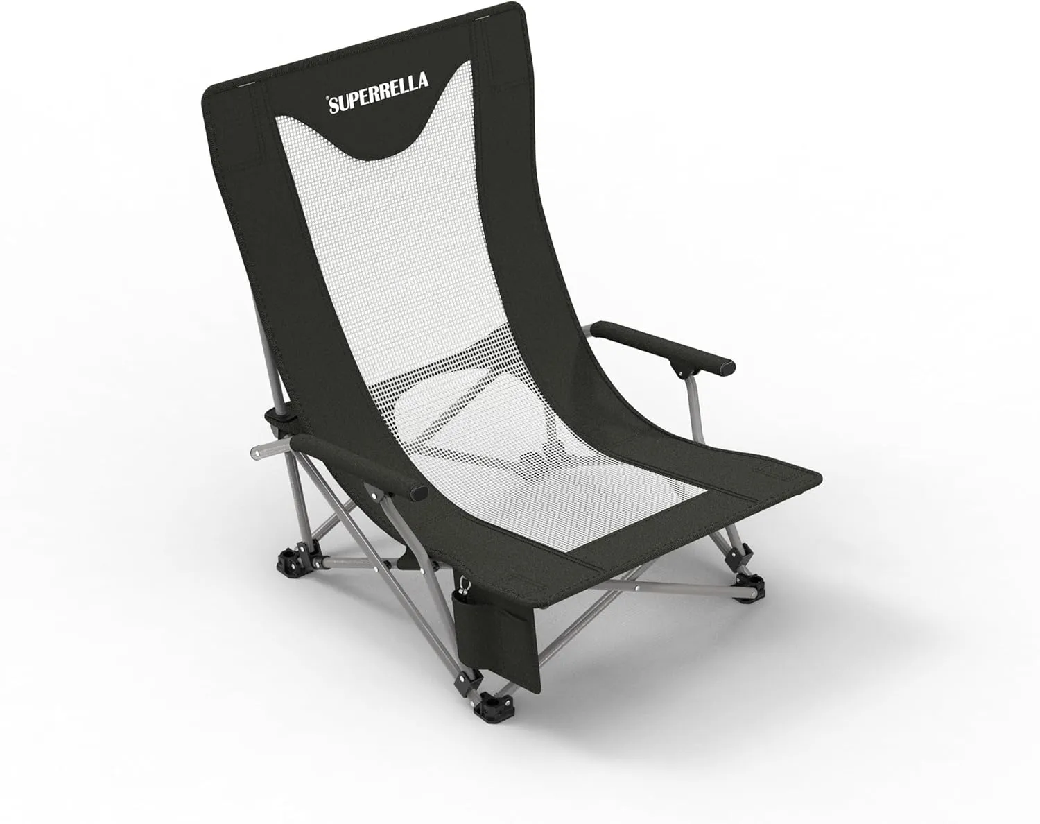 Portable Low Beach Chair for Adults with Cup Holder Hard Arm Folding Lawn Chairs for Outdoor Activities, Black, Support 400 lbs