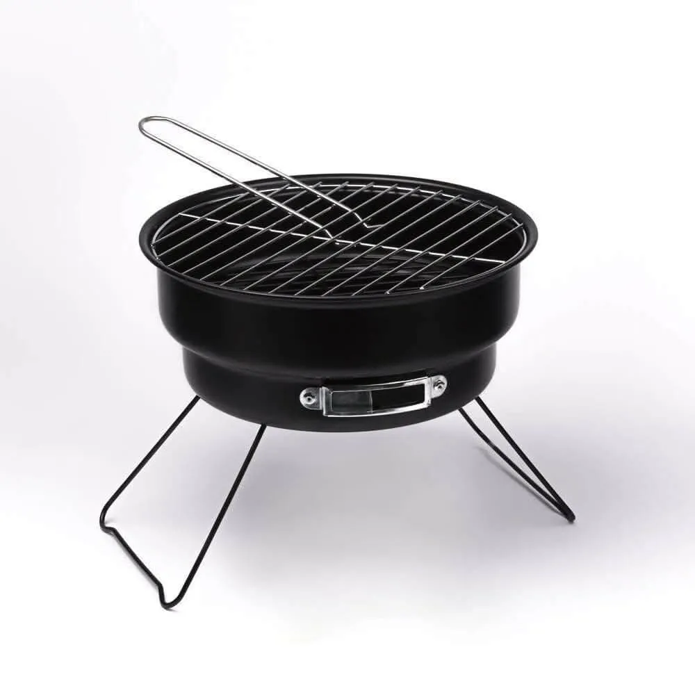 Portable Round Charcoal Grill Outdoor Tabletop Stainless Steel BBQ Folding Pot Grill Kitchen Cooking Tools
