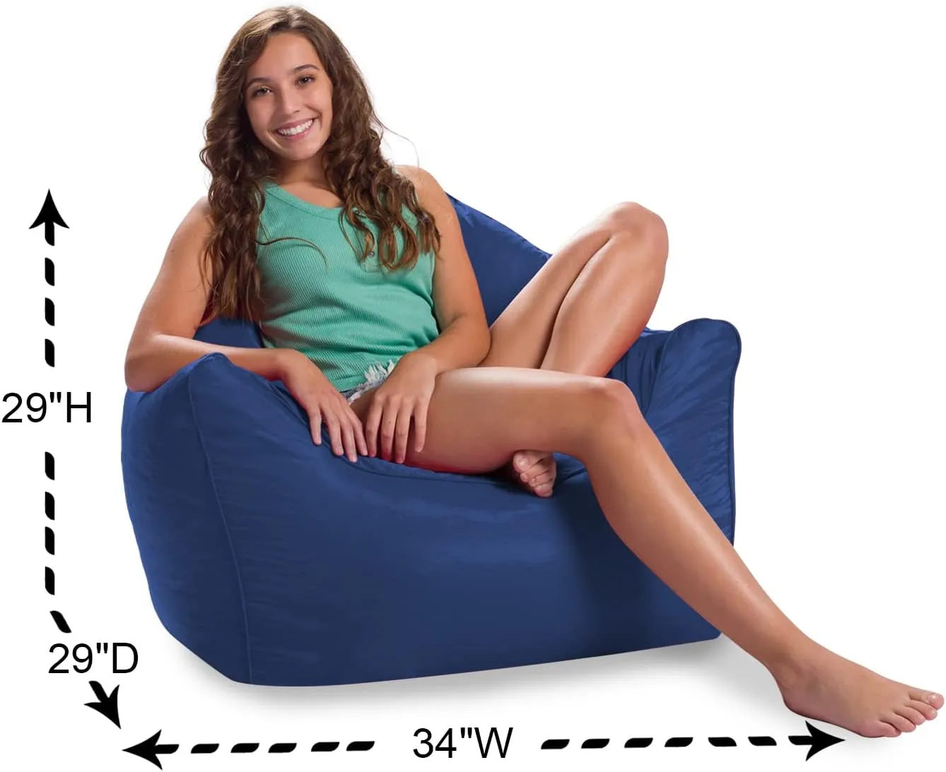 Posh Creations Structured Comfy Seat for Playrooms and Bedrooms, Large Bean Bag Chair, Malibu Lounge, Navy