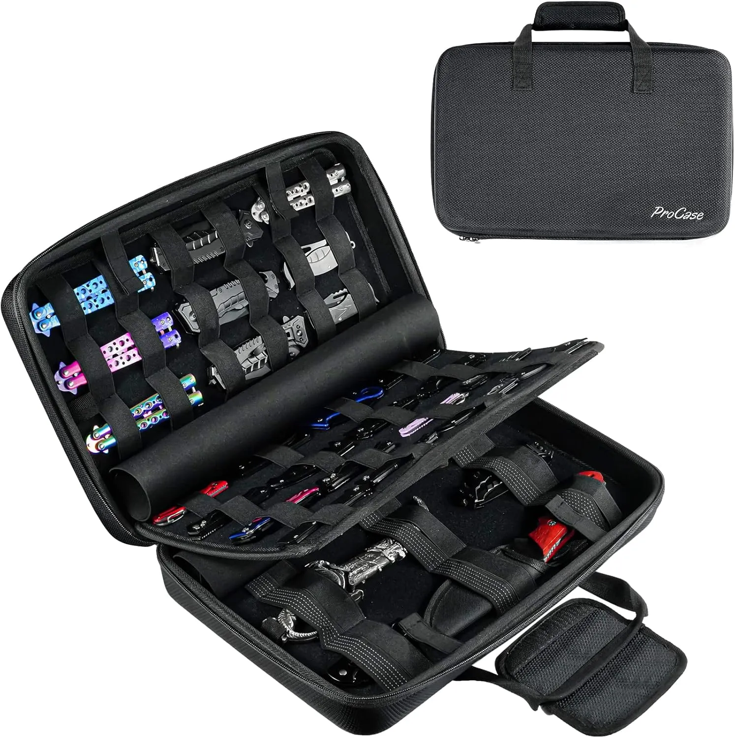 ProCase Knife Display Case for Pocket Knives, 69 Slots EDC Mini Knife Storage Holder Box, Butterfly Cuchillo Collection Organizer, Folding Knife Pouch Carrier Bag Protector for keeping Knives -Black