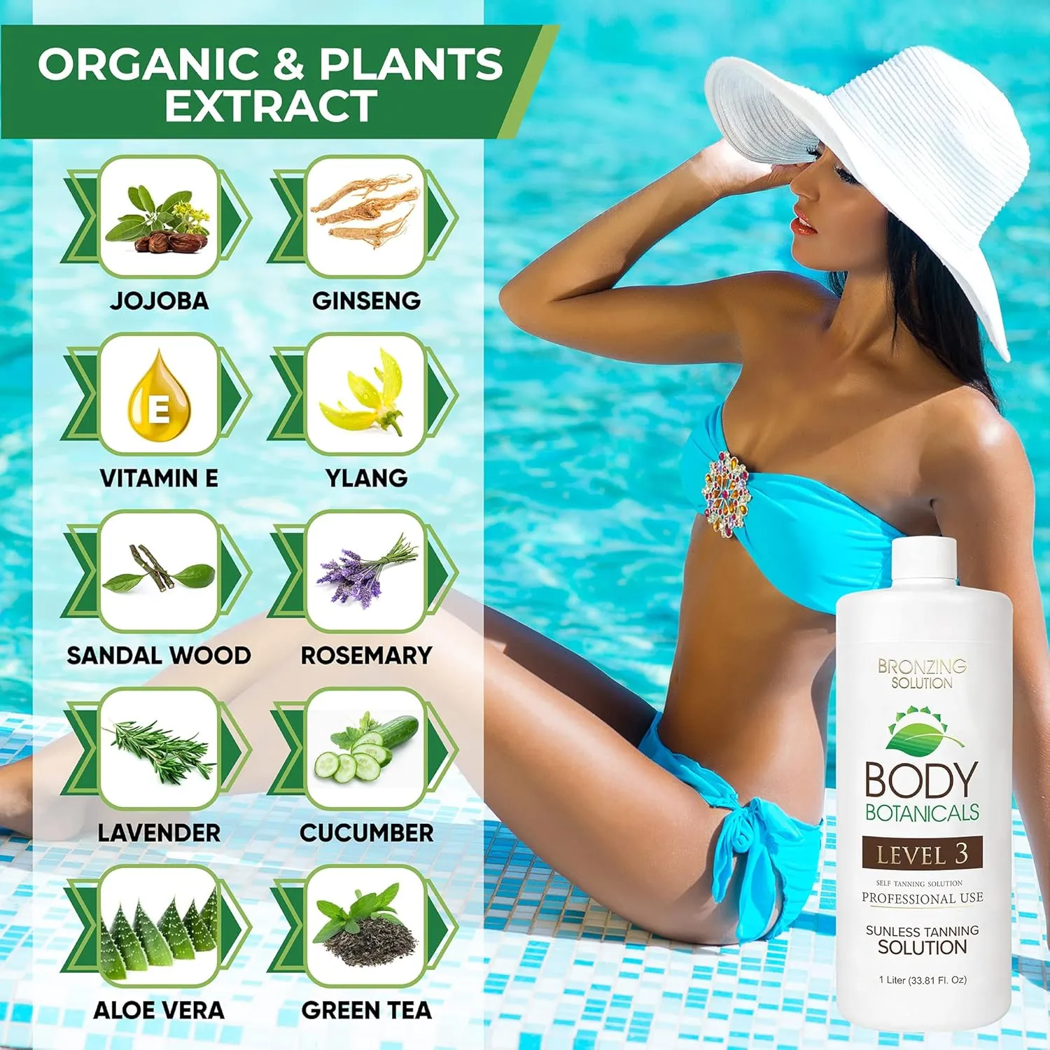 Professional Sunless Tanning Spray Tan Solution, Organic Essential Oils, Airbrush Formula, 33.8 Fl Oz. (Level 3 (12% DHA))