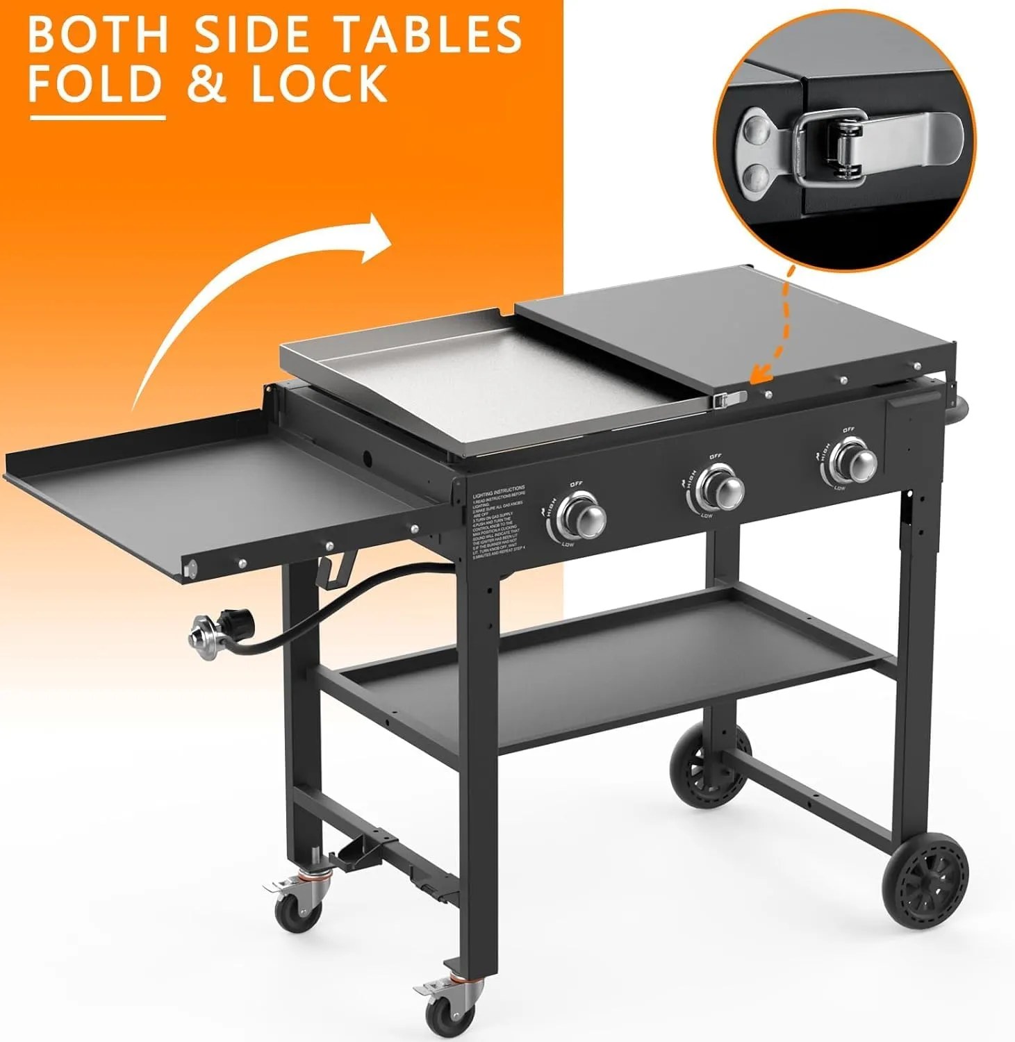 Propane Outdoor -45000 Top Fuelled, Portabl BTU Expedited shipping Griddle Gas Propane Grill-31.5 Top Inch Burners Griddle, Griddle Table Shelves with Station Side Foldable Recommended 3 Flat Gas SKOK