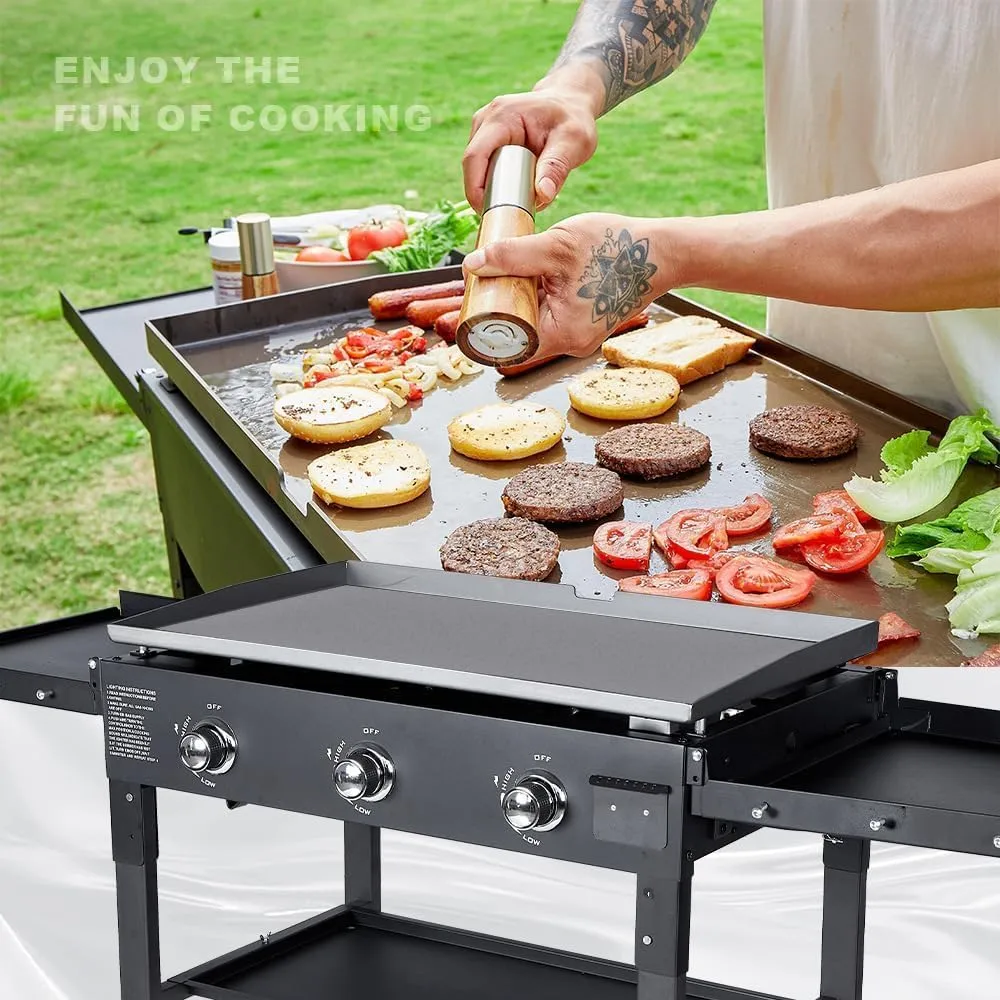 Propane Outdoor -45000 Top Fuelled, Portabl BTU Expedited shipping Griddle Gas Propane Grill-31.5 Top Inch Burners Griddle, Griddle Table Shelves with Station Side Foldable Recommended 3 Flat Gas SKOK