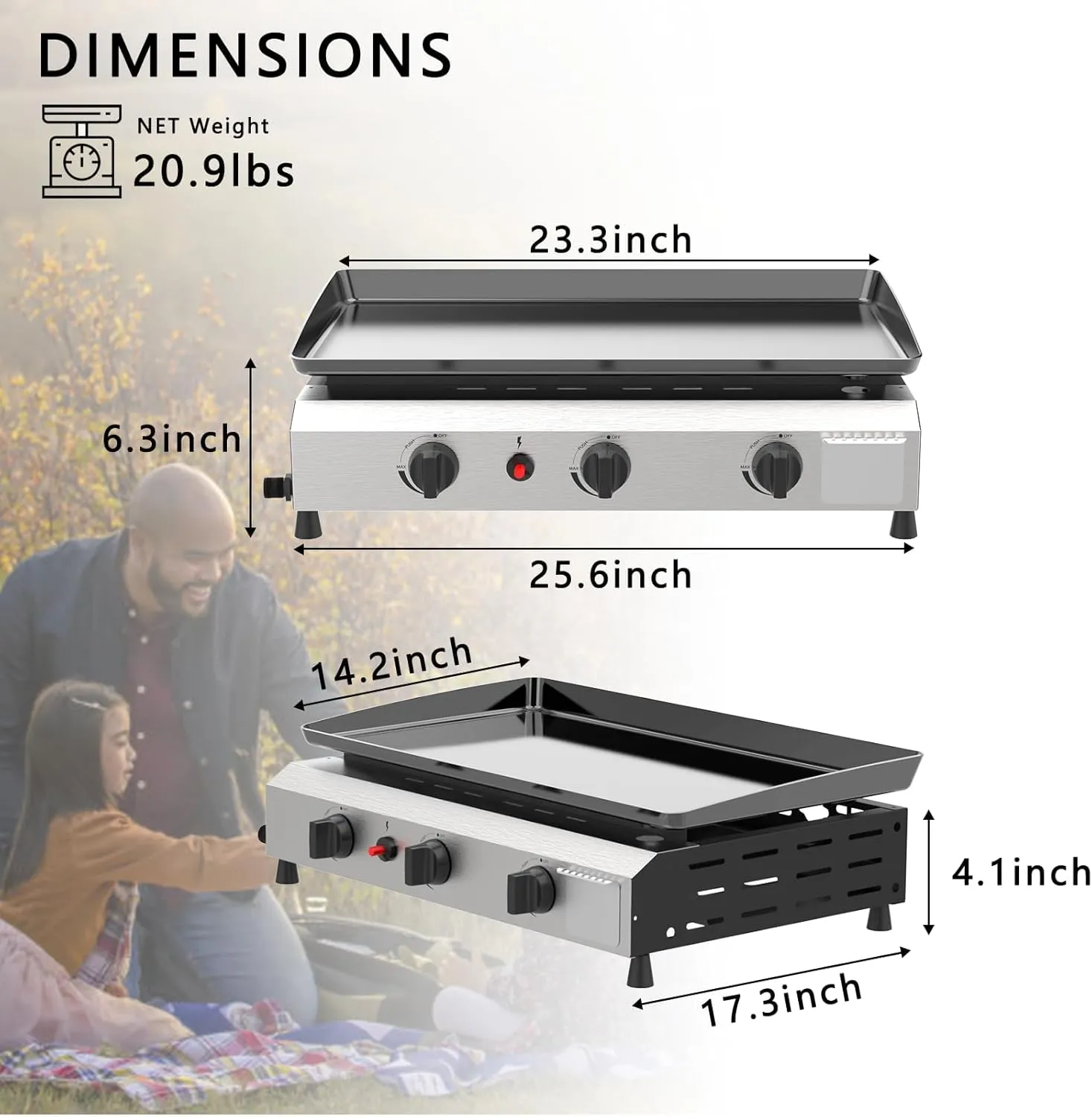 Propane Outdoor -45000 Top Fuelled, Portabl BTU Expedited shipping Griddle Gas Propane Grill-31.5 Top Inch Burners Griddle, Griddle Table Shelves with Station Side Foldable Recommended 3 Flat Gas SKOK