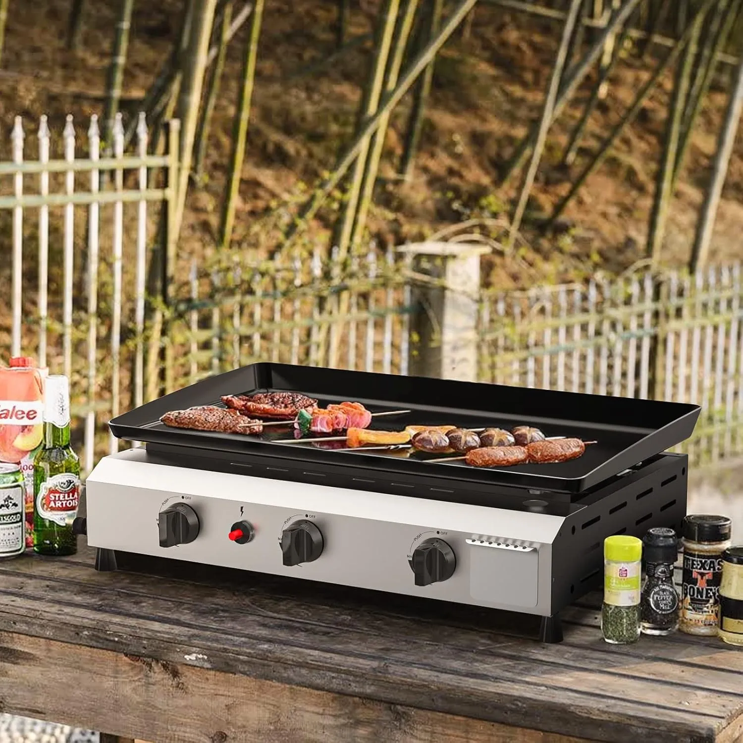 Propane Outdoor -45000 Top Fuelled, Portabl BTU Expedited shipping Griddle Gas Propane Grill-31.5 Top Inch Burners Griddle, Griddle Table Shelves with Station Side Foldable Recommended 3 Flat Gas SKOK