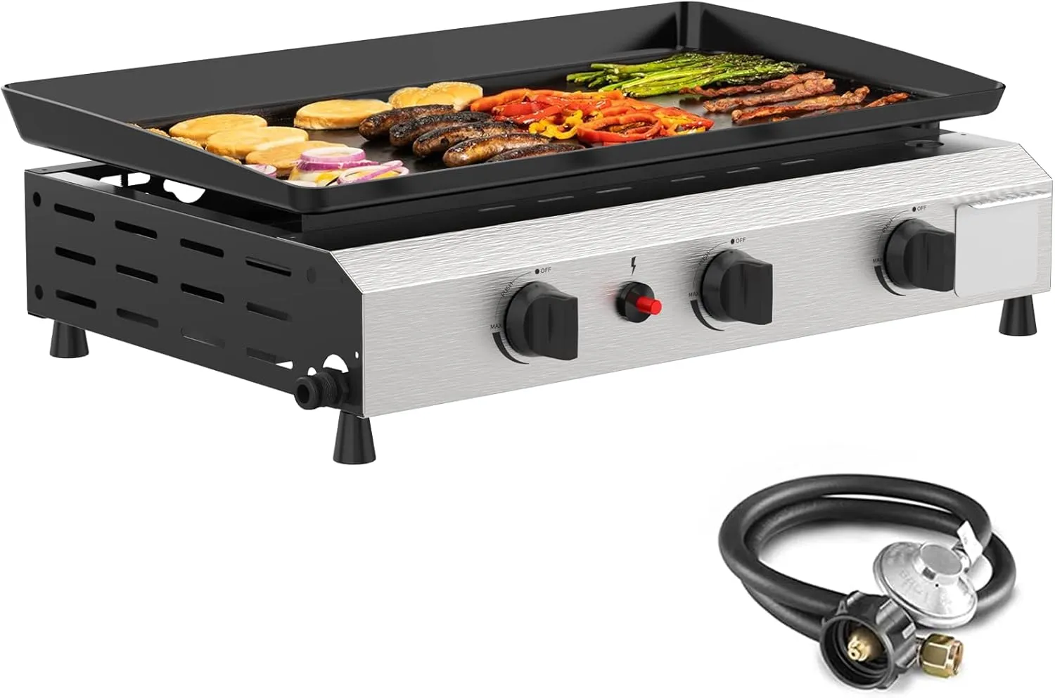 Propane Outdoor -45000 Top Fuelled, Portabl BTU Expedited shipping Griddle Gas Propane Grill-31.5 Top Inch Burners Griddle, Griddle Table Shelves with Station Side Foldable Recommended 3 Flat Gas SKOK