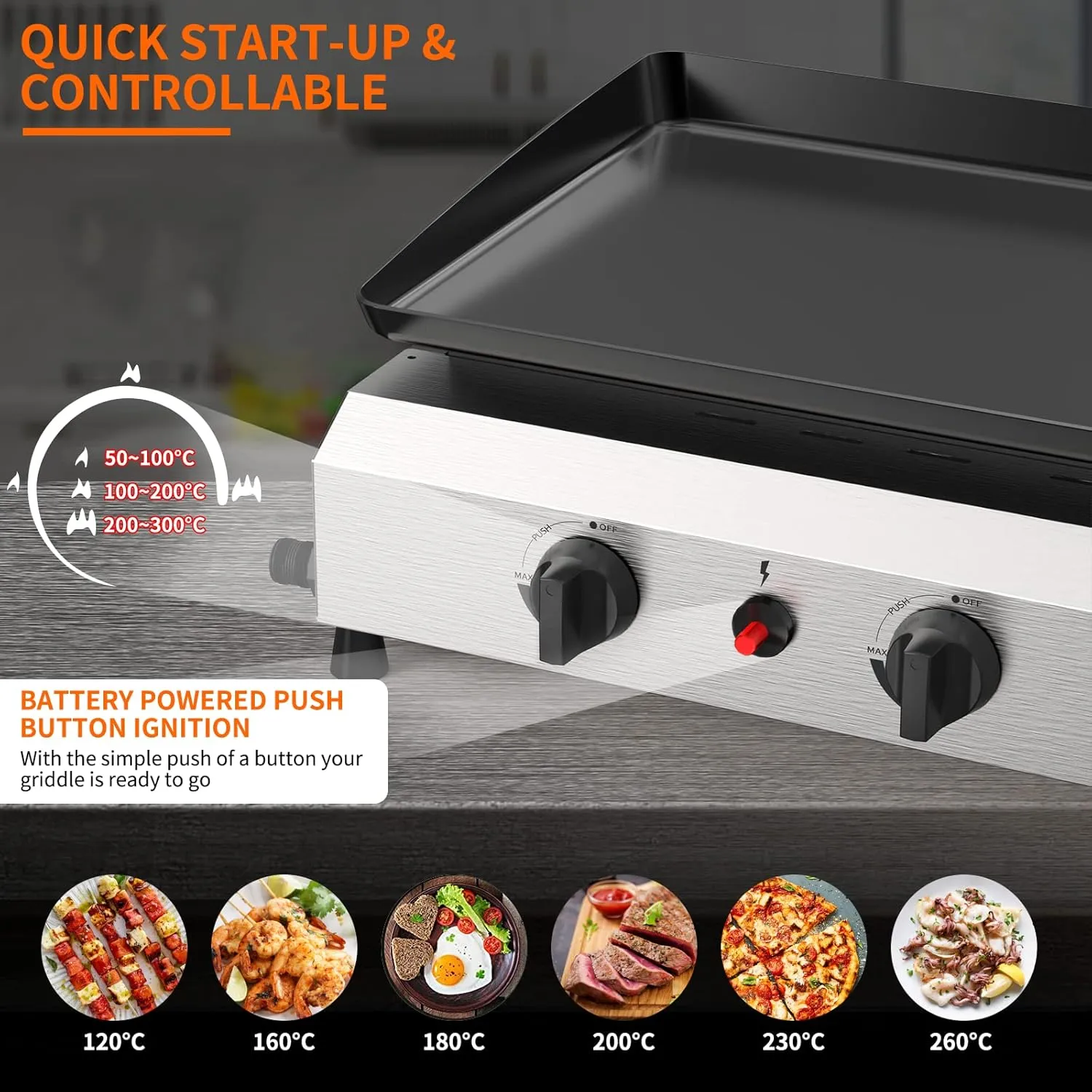 Propane Outdoor -45000 Top Fuelled, Portabl BTU Expedited shipping Griddle Gas Propane Grill-31.5 Top Inch Burners Griddle, Griddle Table Shelves with Station Side Foldable Recommended 3 Flat Gas SKOK