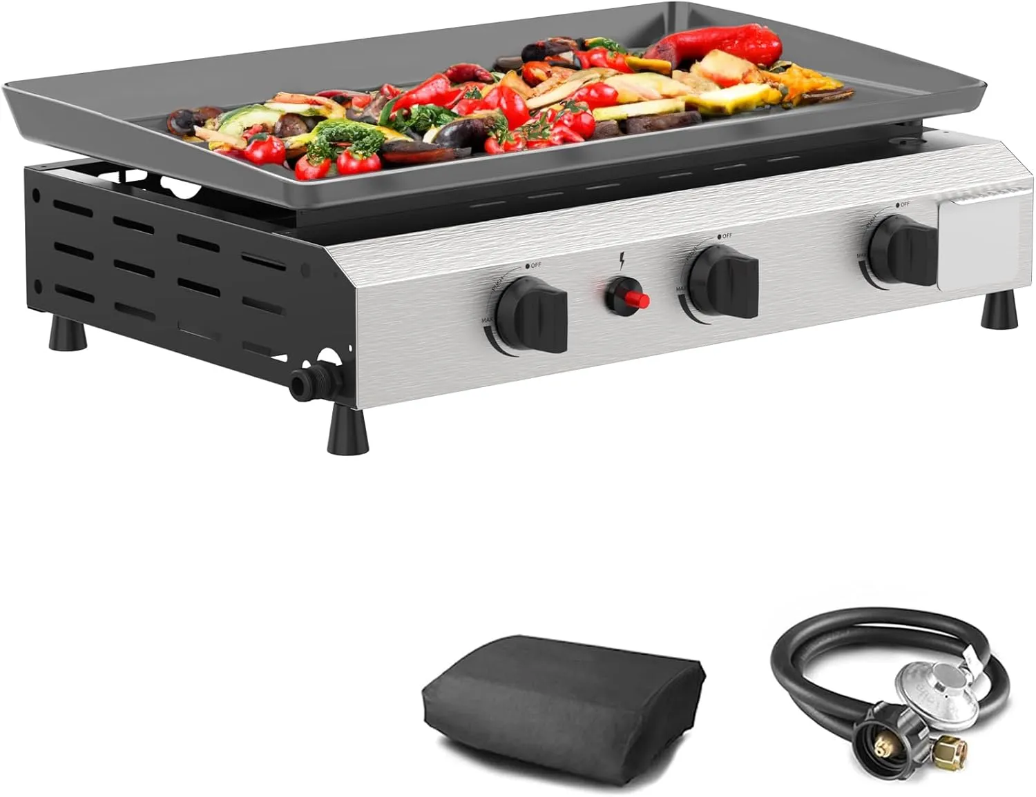 Propane Outdoor -45000 Top Fuelled, Portabl BTU Expedited shipping Griddle Gas Propane Grill-31.5 Top Inch Burners Griddle, Griddle Table Shelves with Station Side Foldable Recommended 3 Flat Gas SKOK