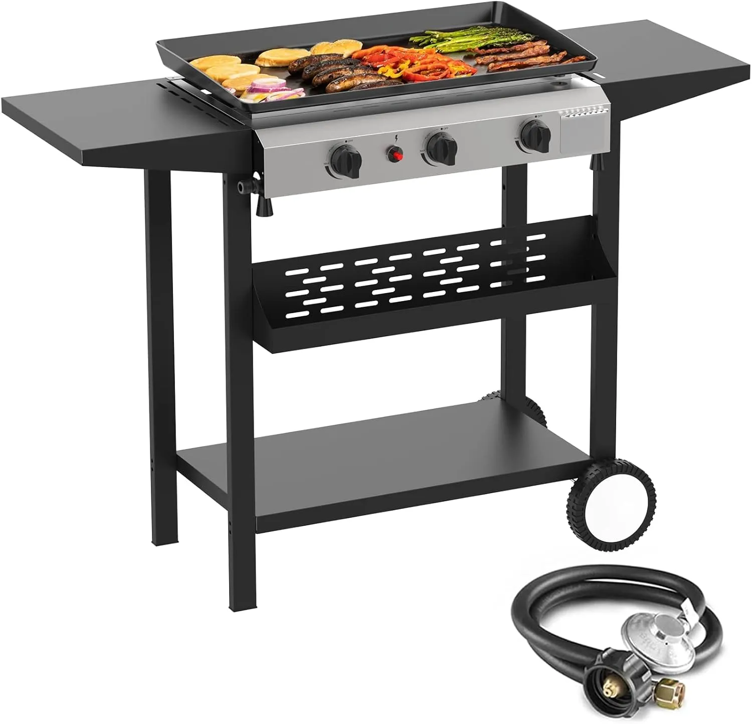 Propane Outdoor -45000 Top Fuelled, Portabl BTU Expedited shipping Griddle Gas Propane Grill-31.5 Top Inch Burners Griddle, Griddle Table Shelves with Station Side Foldable Recommended 3 Flat Gas SKOK