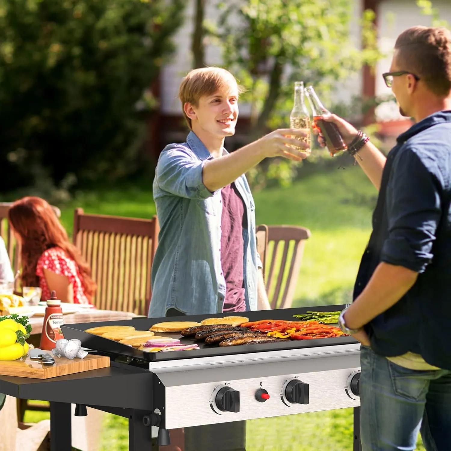 Propane Outdoor -45000 Top Fuelled, Portabl BTU Expedited shipping Griddle Gas Propane Grill-31.5 Top Inch Burners Griddle, Griddle Table Shelves with Station Side Foldable Recommended 3 Flat Gas SKOK