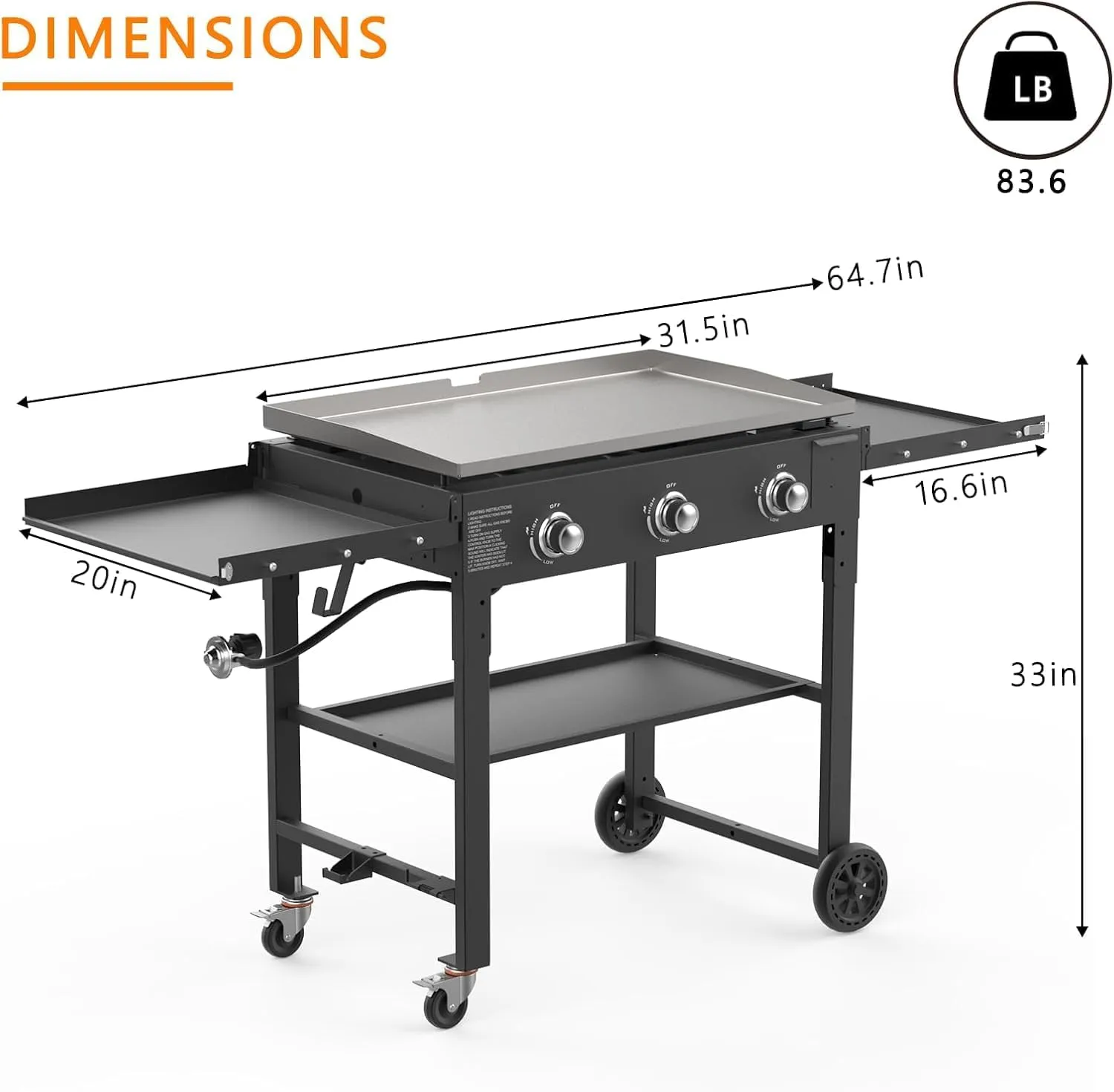 Propane Outdoor -45000 Top Fuelled, Portabl BTU Expedited shipping Griddle Gas Propane Grill-31.5 Top Inch Burners Griddle, Griddle Table Shelves with Station Side Foldable Recommended 3 Flat Gas SKOK