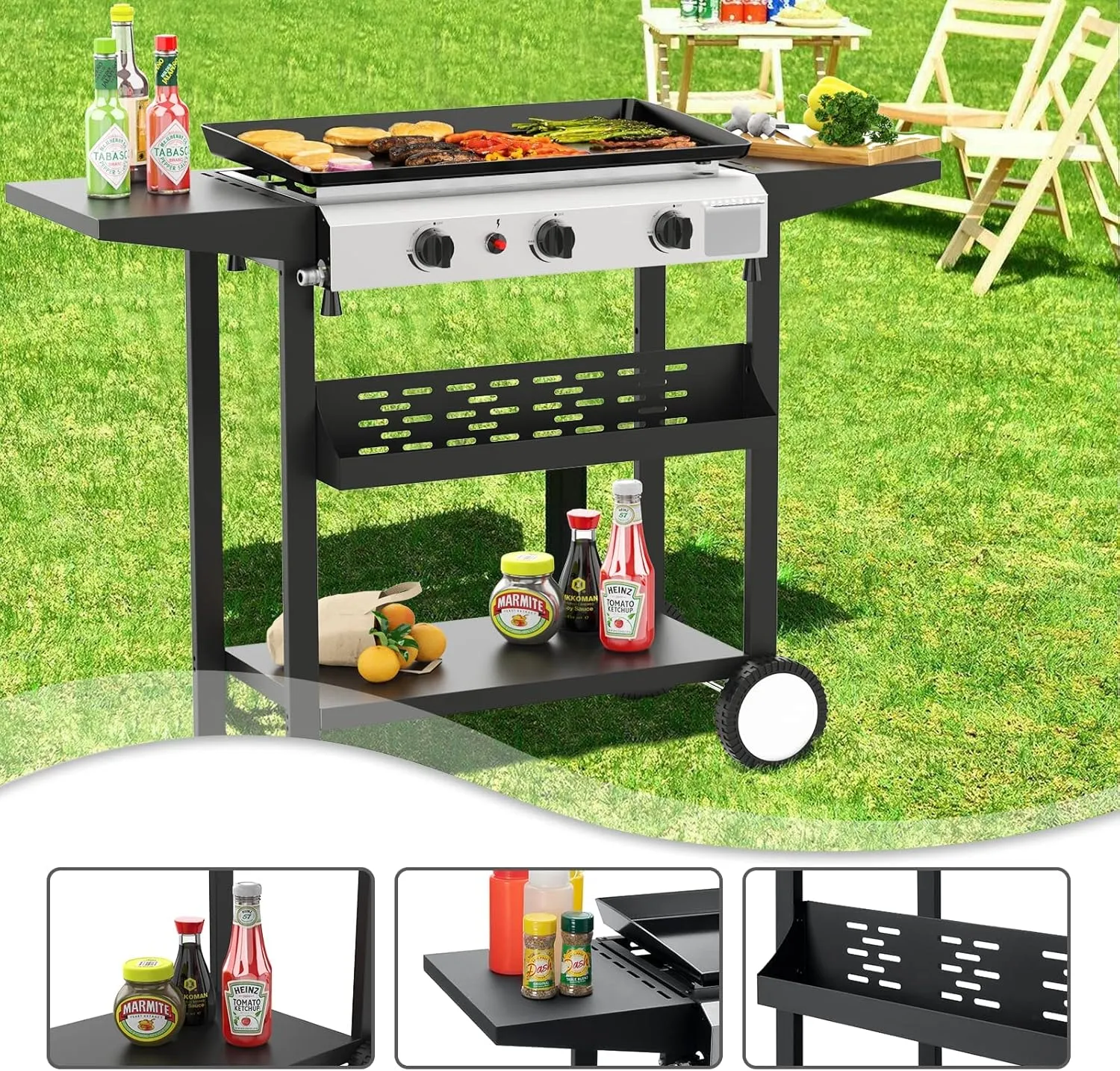 Propane Outdoor -45000 Top Fuelled, Portabl BTU Expedited shipping Griddle Gas Propane Grill-31.5 Top Inch Burners Griddle, Griddle Table Shelves with Station Side Foldable Recommended 3 Flat Gas SKOK