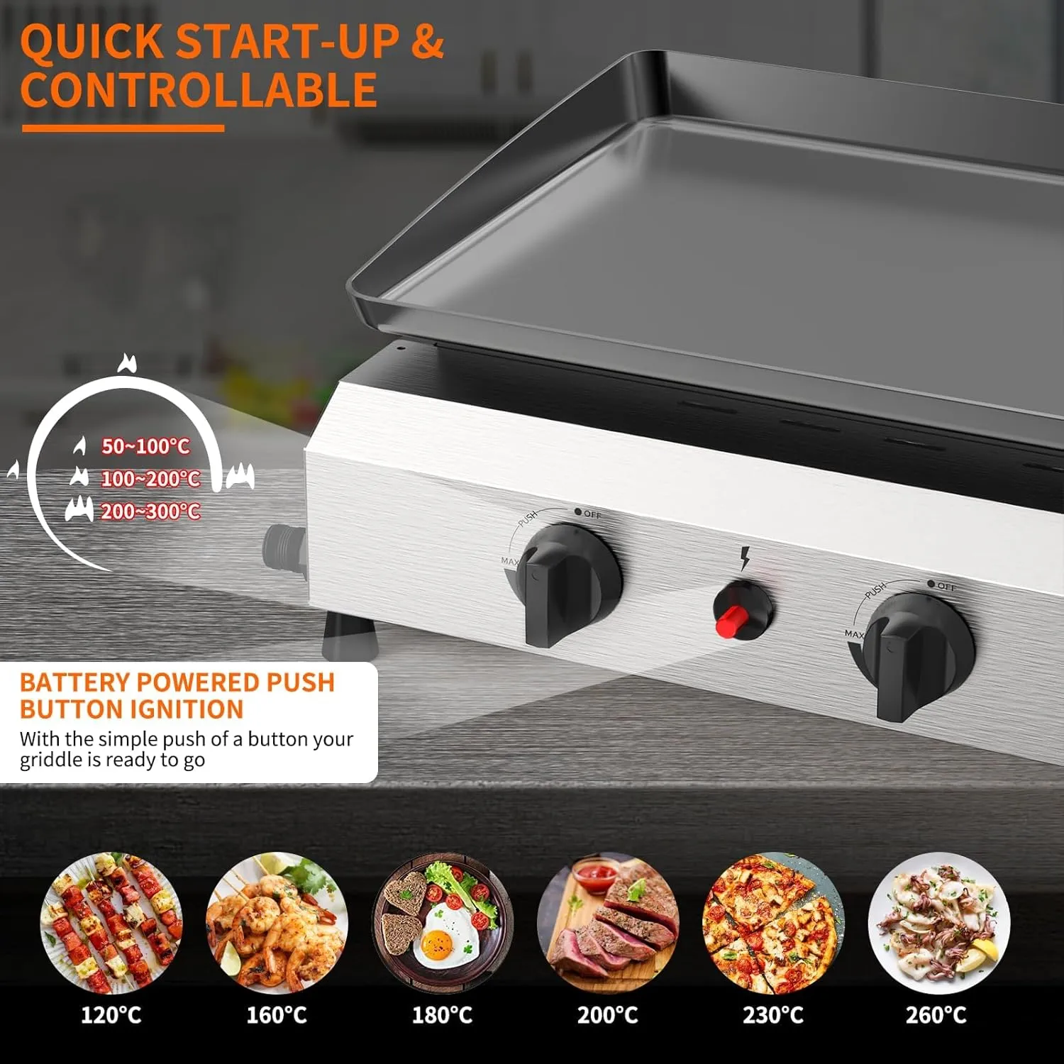 Propane Outdoor -45000 Top Fuelled, Portabl BTU Expedited shipping Griddle Gas Propane Grill-31.5 Top Inch Burners Griddle, Griddle Table Shelves with Station Side Foldable Recommended 3 Flat Gas SKOK