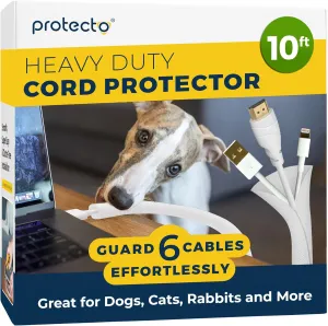 PROTECTO Heavy Duty Dog & Cat Cord Protector 10ft Easy-to-Use Critter Cord Cover for Pet Clear Odorless White Color Cord Protectors from Pets No Chew Solution Power Audio & Video Wire Protector Tubing