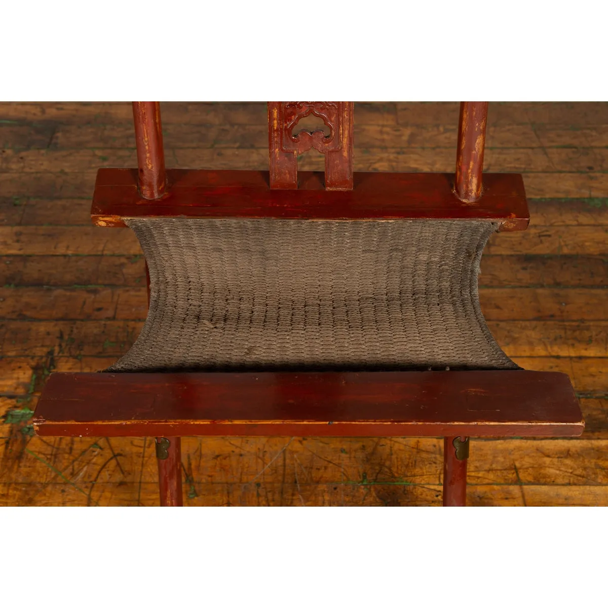 Qing Dynasty Red Lacquered Traveler's Folding Chair with Woven Seat