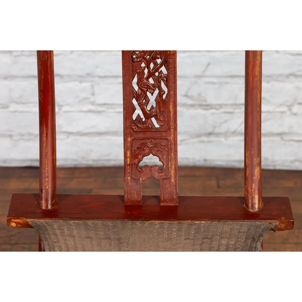 Qing Dynasty Red Lacquered Traveler's Folding Chair with Woven Seat