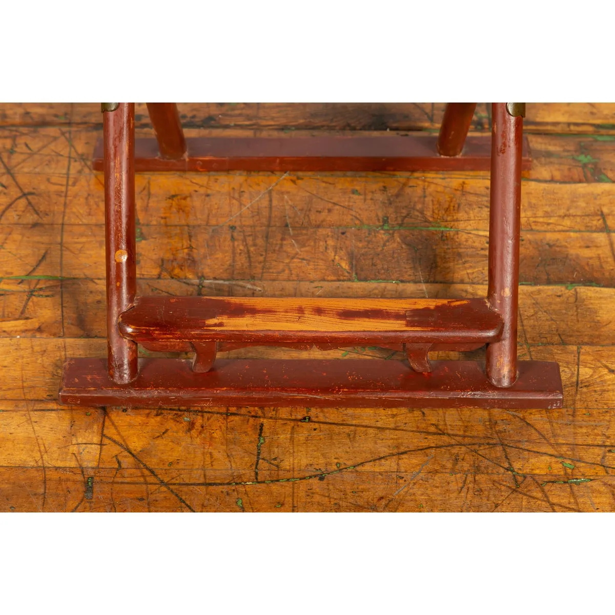 Qing Dynasty Red Lacquered Traveler's Folding Chair with Woven Seat