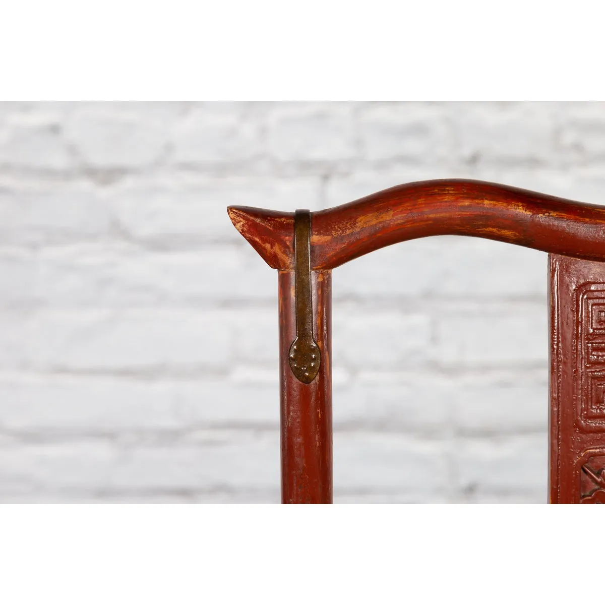 Qing Dynasty Red Lacquered Traveler's Folding Chair with Woven Seat