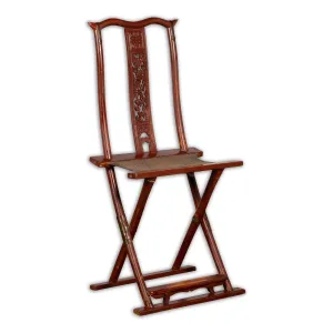 Qing Dynasty Red Lacquered Traveler's Folding Chair with Woven Seat