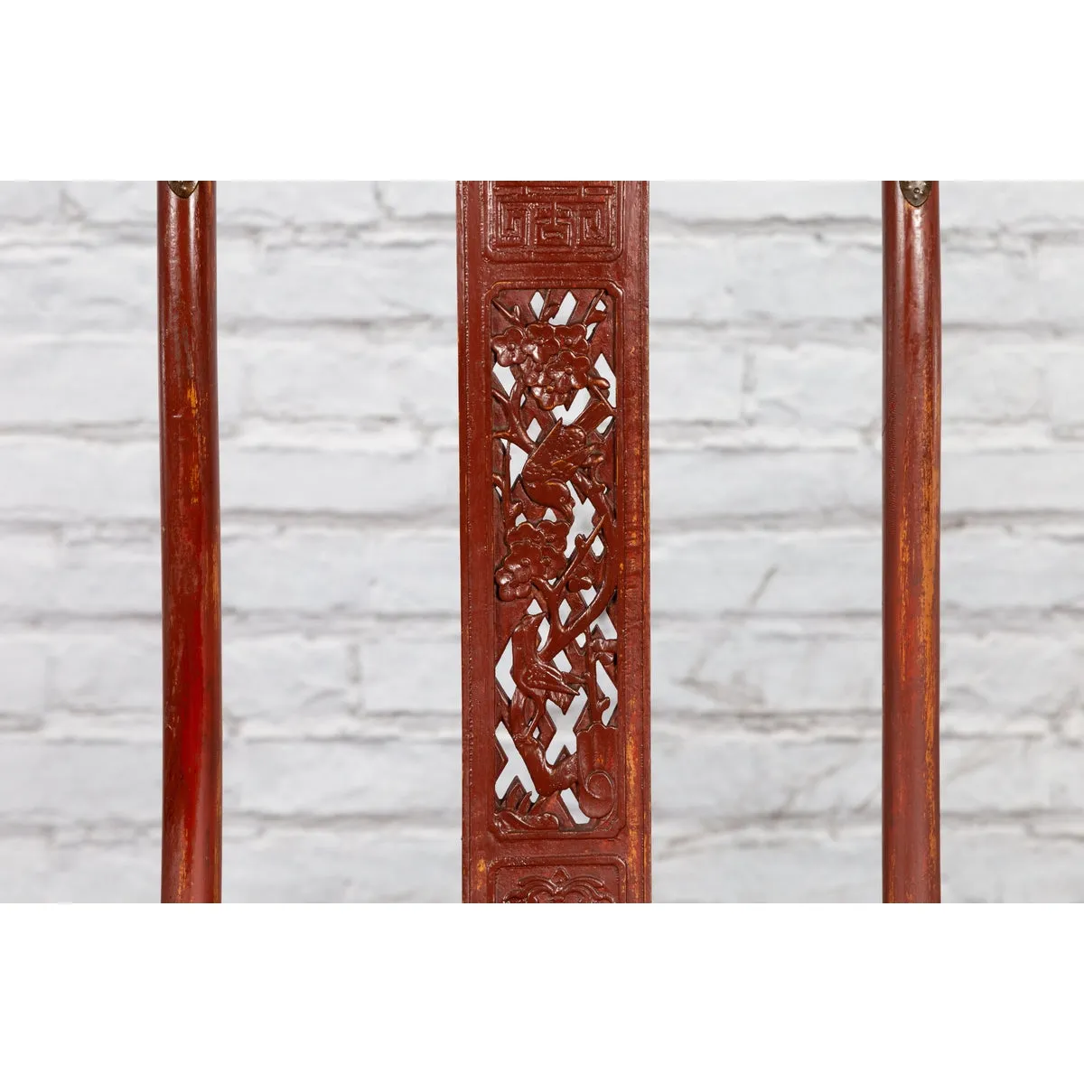 Qing Dynasty Red Lacquered Traveler's Folding Chair with Woven Seat