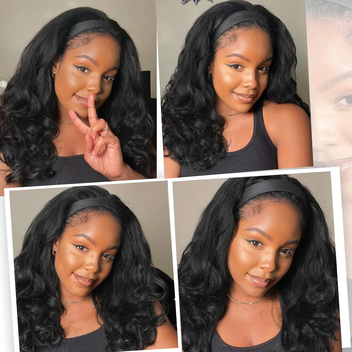 Quantum Love Yaki Curly Headband Wigs for Black Women - Kinky Straight Black Headband Curly Ends Synthetic Wear and Go Glueless Half Wig with Headbands Attached