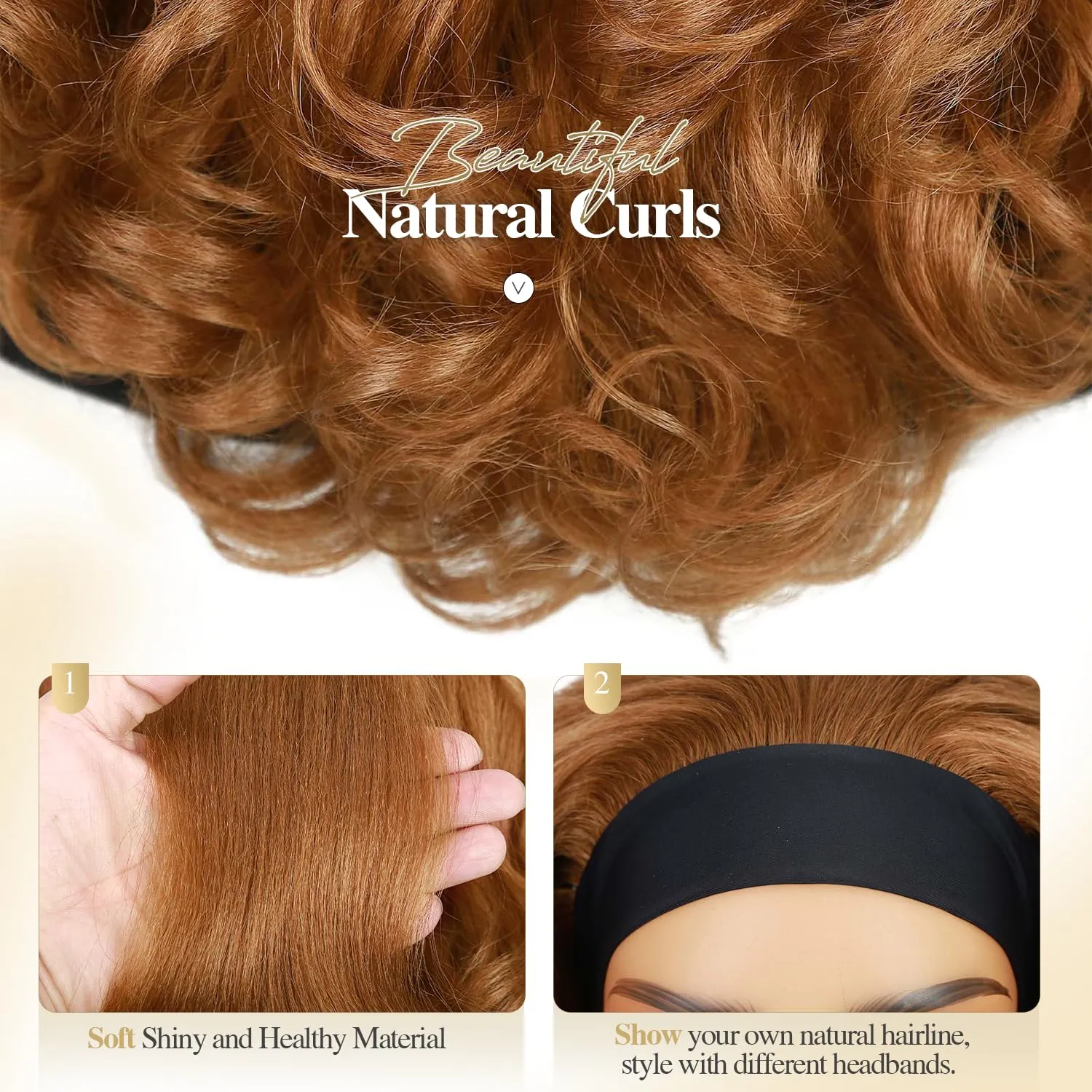 Quantum Love Yaki Curly Headband Wigs for Black Women Kinky Straight Brown Blonde Headband Curly Ends Synthetic Wear and Go Glueless half Wig with Headbands Attached