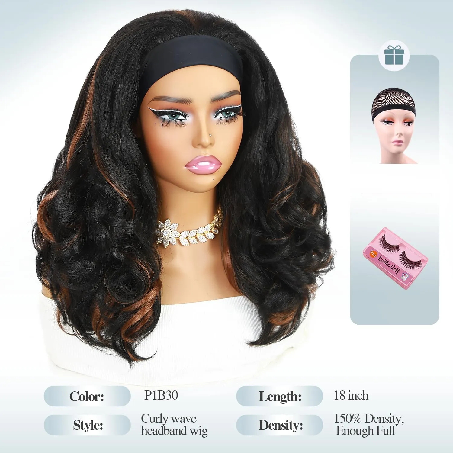Quantum Love Yaki Curly Headband Wigs for Black Women Kinky Straight Mix Brown Headband Curly Ends Synthetic Wear and Go Glueless half Wig with Headbands Attached