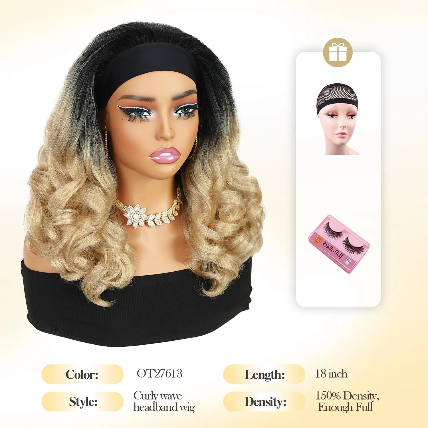Quantum Love Yaki Curly Headband Wigs for Black Women Kinky Straight Ombre Blonde Headband Curly Ends Synthetic Wear and Go Glueless half Wig with Headbands Attached