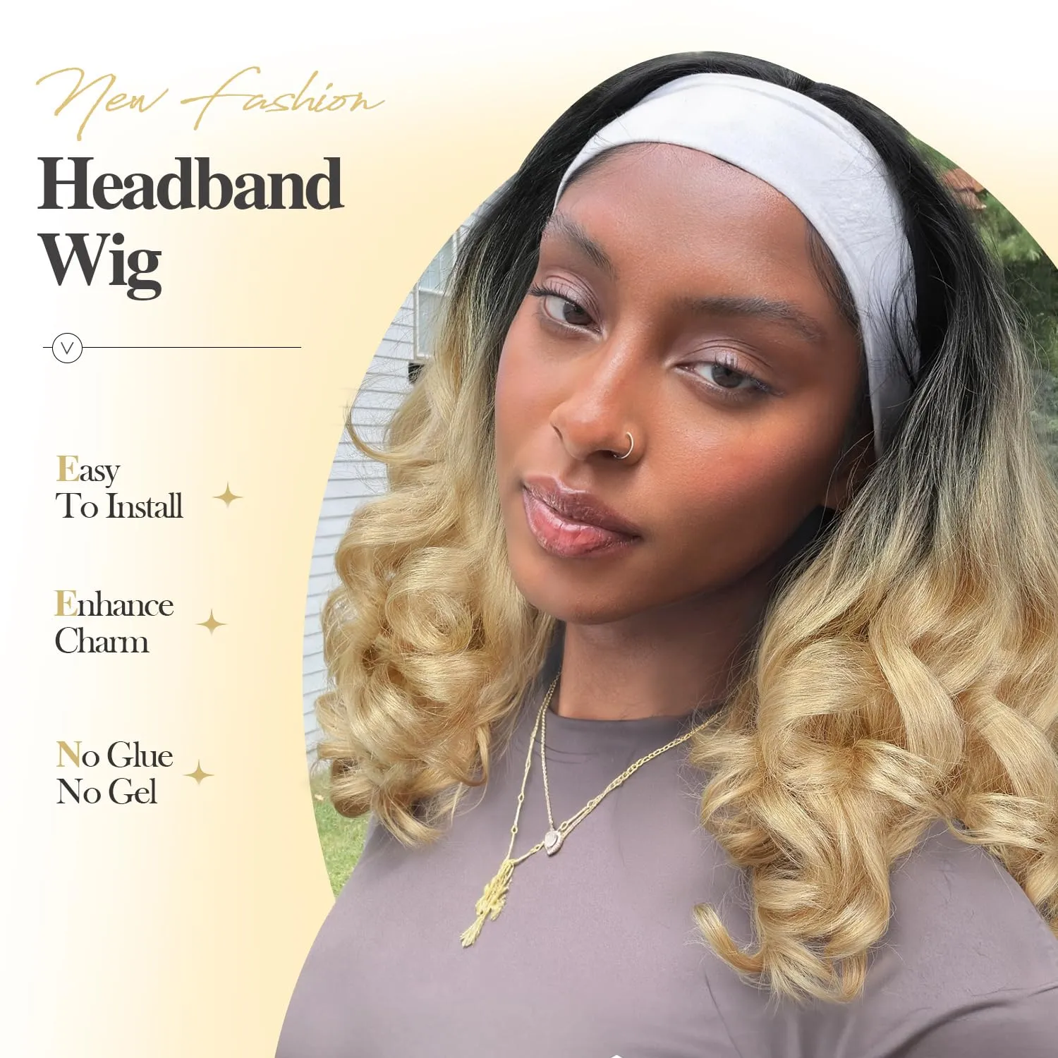 Quantum Love Yaki Curly Headband Wigs for Black Women Kinky Straight Ombre Blonde Headband Curly Ends Synthetic Wear and Go Glueless half Wig with Headbands Attached