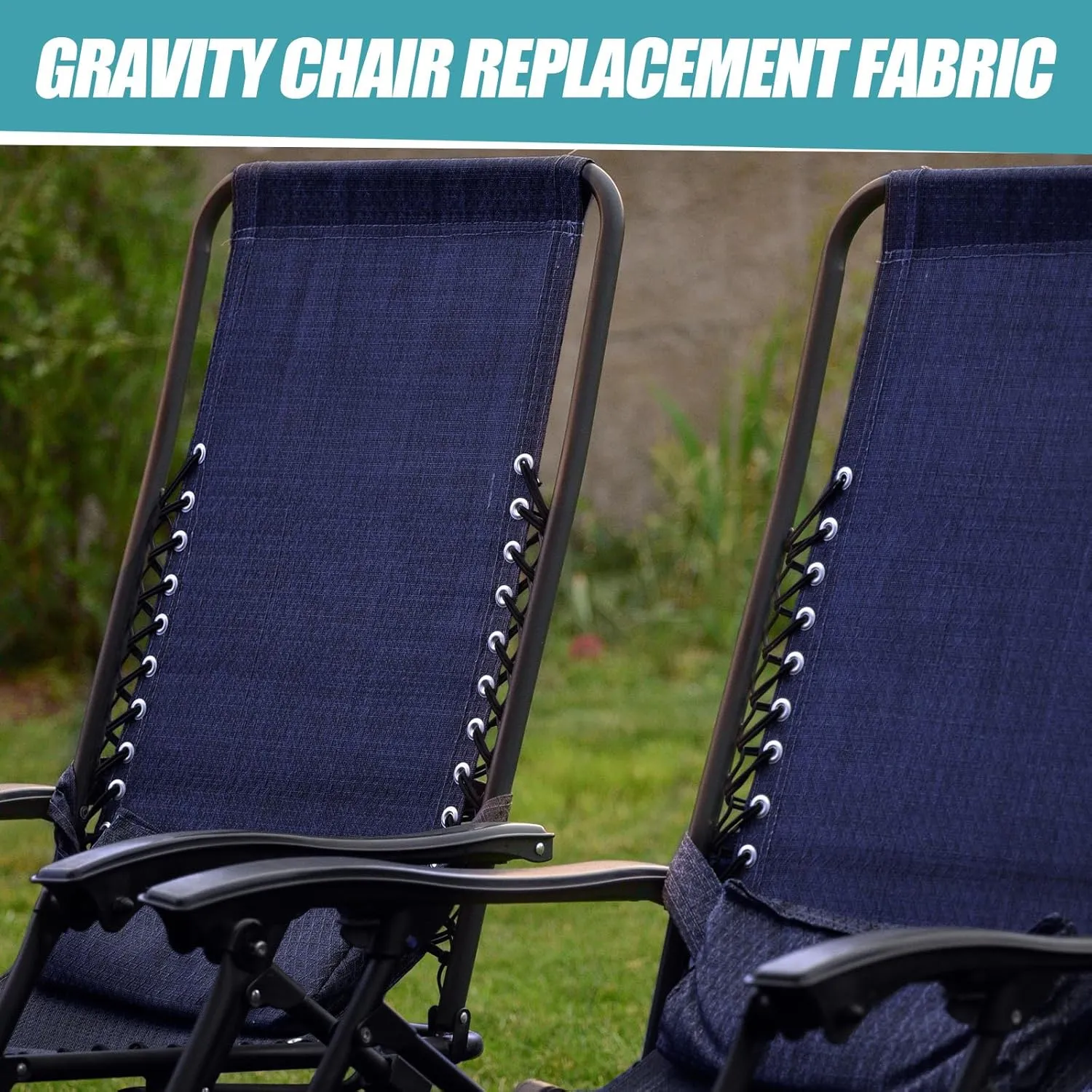 Queekay Chair Replacement Fabric with 4 Bungee Cord Lounge Chair Cloth Mesh Repair Kit for Patio Recliner Outdoor Lawn Pool(63 x 17 Inch,Blue)