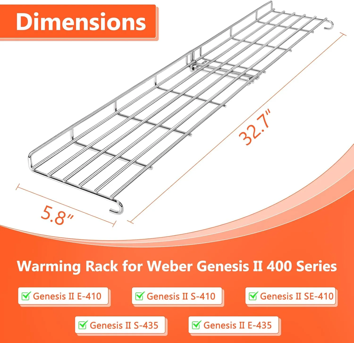 QuliMetal Grill Parts for Weber Genesis II 400 Series Gas Grills, Grill Warming Rack for Weber Genesis II E/S/SE-410, II E/S-435 Series, Stainless Steel Foldable Replacement Parts for Weber 66045