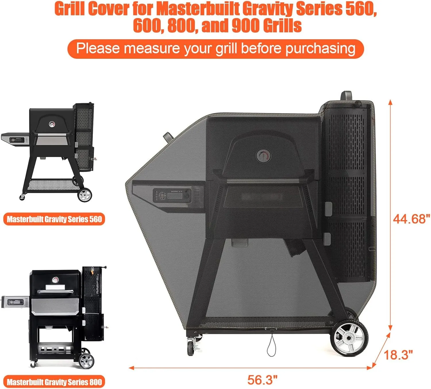 QuliMetal Smoker Cover for Masterbuilt Gravity Series 560, 800, 600, 900, Digital Charcoal Grill Cover, Compatible with MB20080220 & MB20040221, 600D Waterproof Material, Black