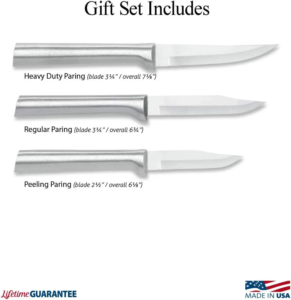 Rada Cutlery 3-Piece Paring Knife Galore Knife Gift Set , Made in USA, Silver Handles