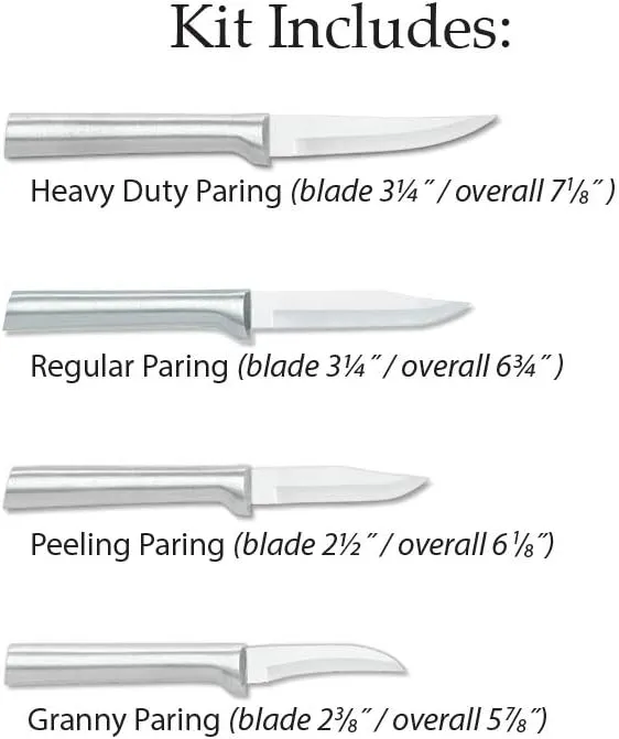Rada Cutlery 4-Piece Granny, Peeling, Regular, and Heavy Duty Paring Knife Set, Silver Handles