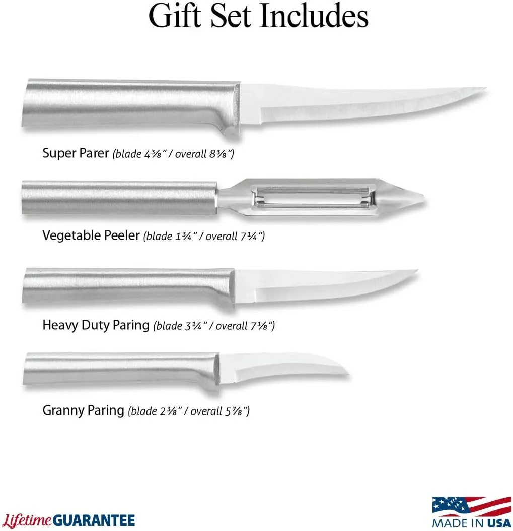 Rada Cutlery 4-Piece Meal Prep Knife Gift Set, Made in USA, Silver Handles
