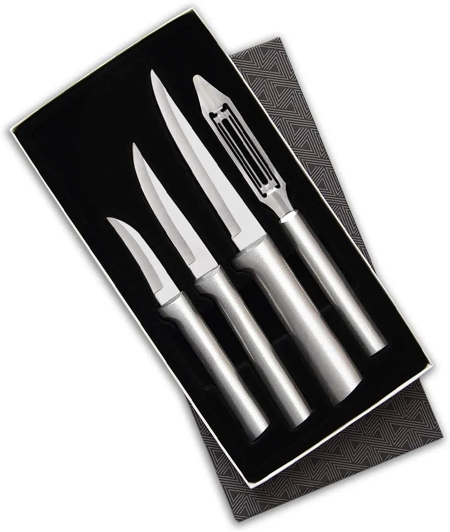 Rada Cutlery 4-Piece Meal Prep Knife Gift Set, Made in USA, Silver Handles