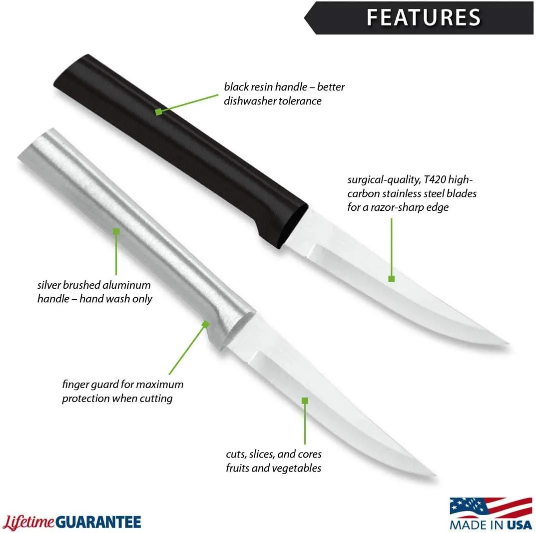 RADA Cutlery Heavy Duty Paring Knife, Black Handle, Pack of 2