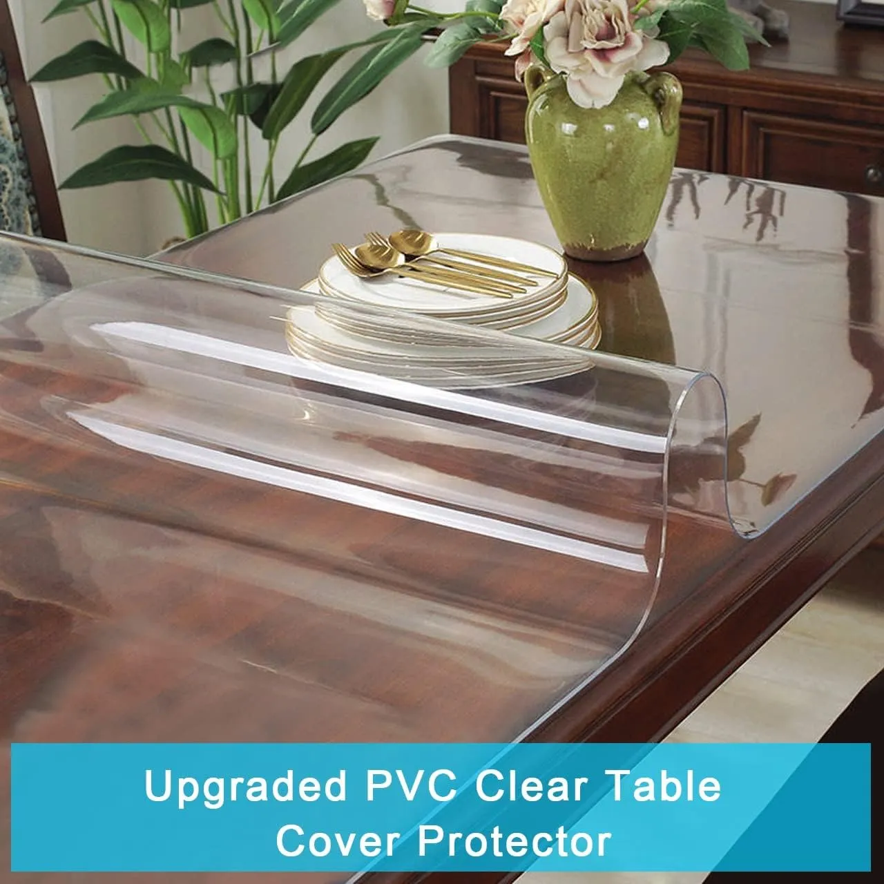Rectangle PVC Vinyl Table Top Cloth Cover Clear Plastic Table Cover Protector Waterproof Table Pad for Picnic Table Meeting Desk Kitchen Countertop Coffee Sofa Table Waterproof Heat Resistant 32x63