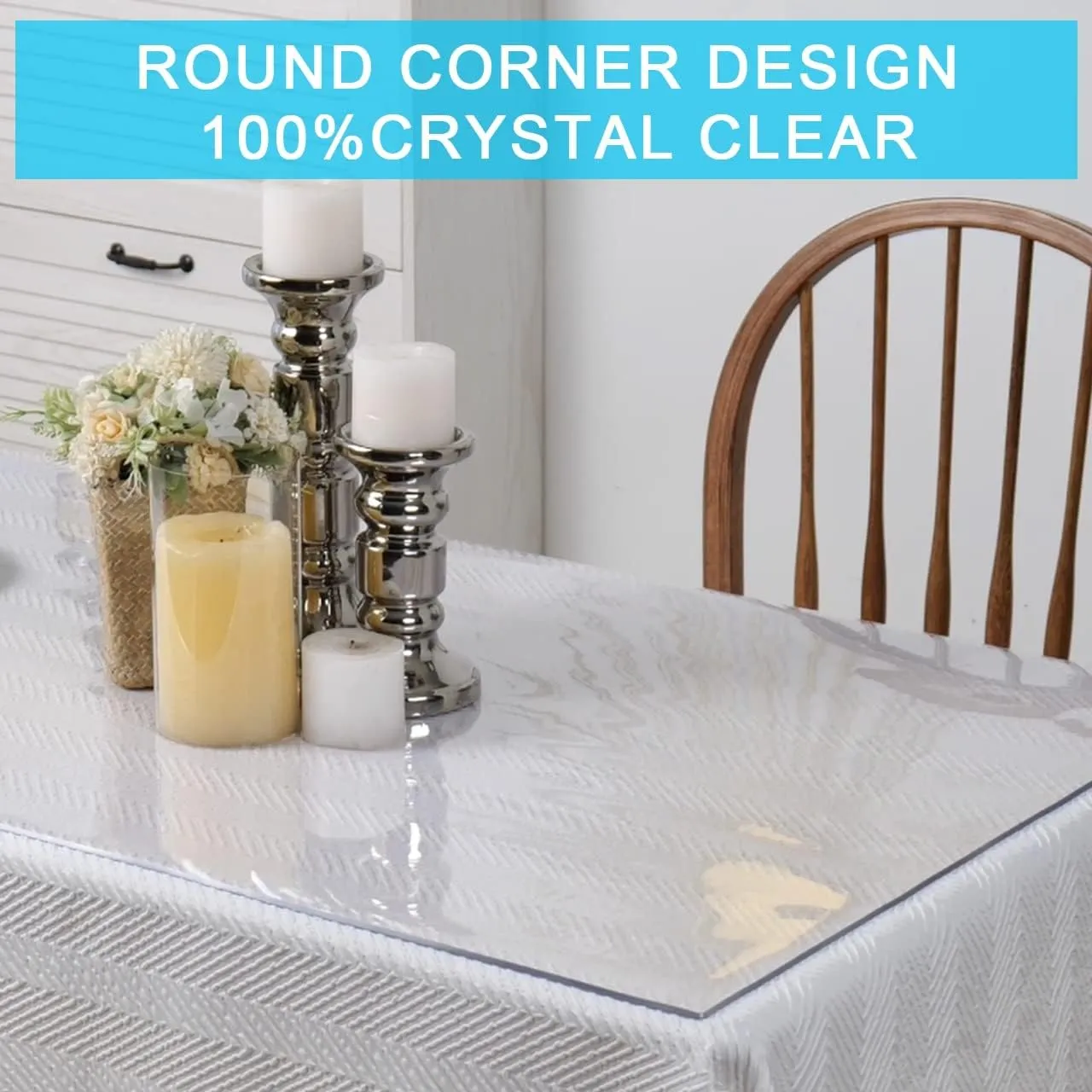 Rectangle PVC Vinyl Table Top Cloth Cover Clear Plastic Table Cover Protector Waterproof Table Pad for Picnic Table Meeting Desk Kitchen Countertop Coffee Sofa Table Waterproof Heat Resistant 32x63