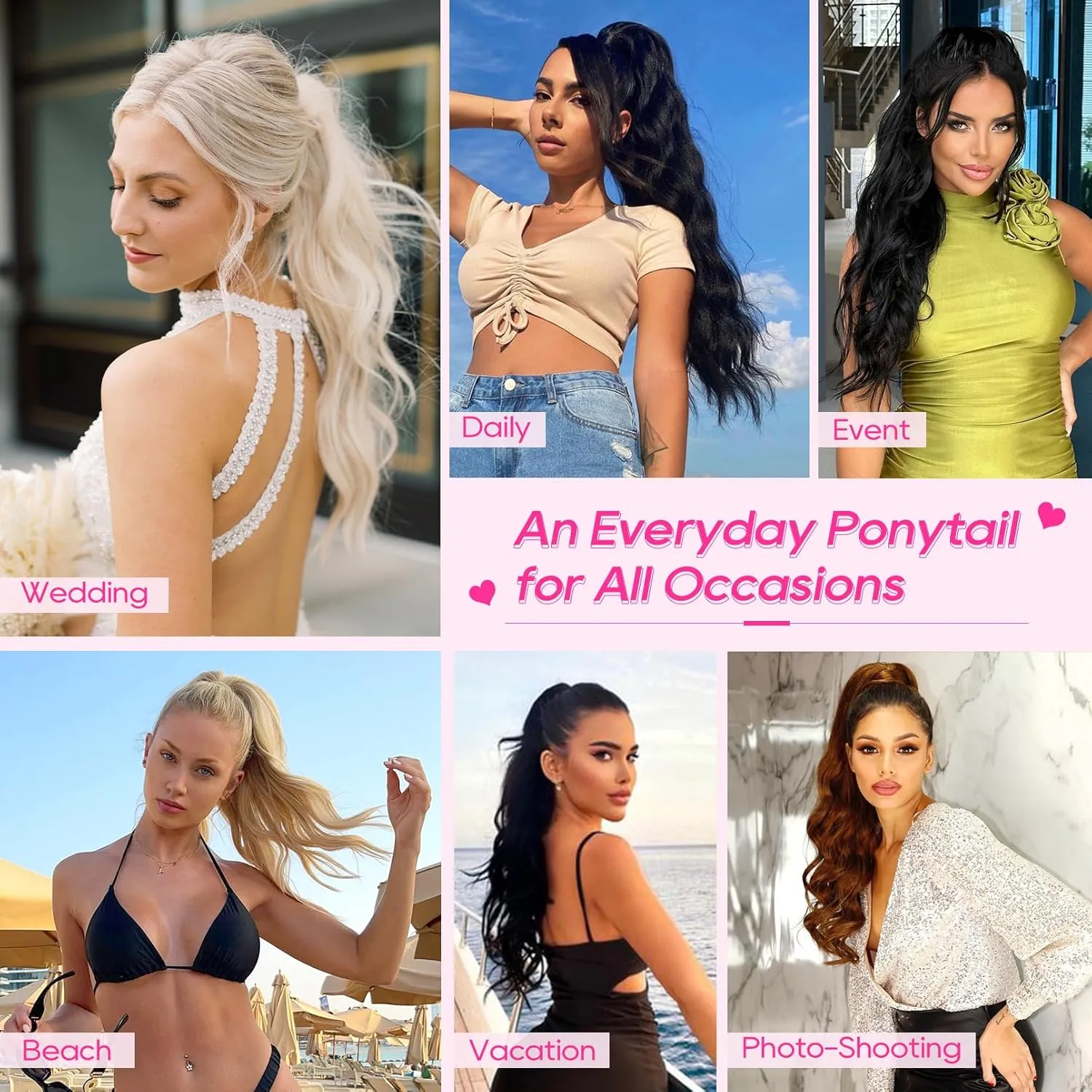 REECHO Ponytail Extension, Drawstring Ponytail Extension Long Wavy Pony Tails Hair Extensions 22inch Natural Fake Ponytail Clip in Synthetic Hairpiece for Women, Light Blonde with Blonde Highlights