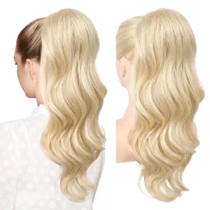 REECHO Ponytail Extension, Drawstring Ponytail Extension Long Wavy Pony Tails Hair Extensions 22inch Natural Fake Ponytail Clip in Synthetic Hairpiece for Women, Light Blonde with Blonde Highlights