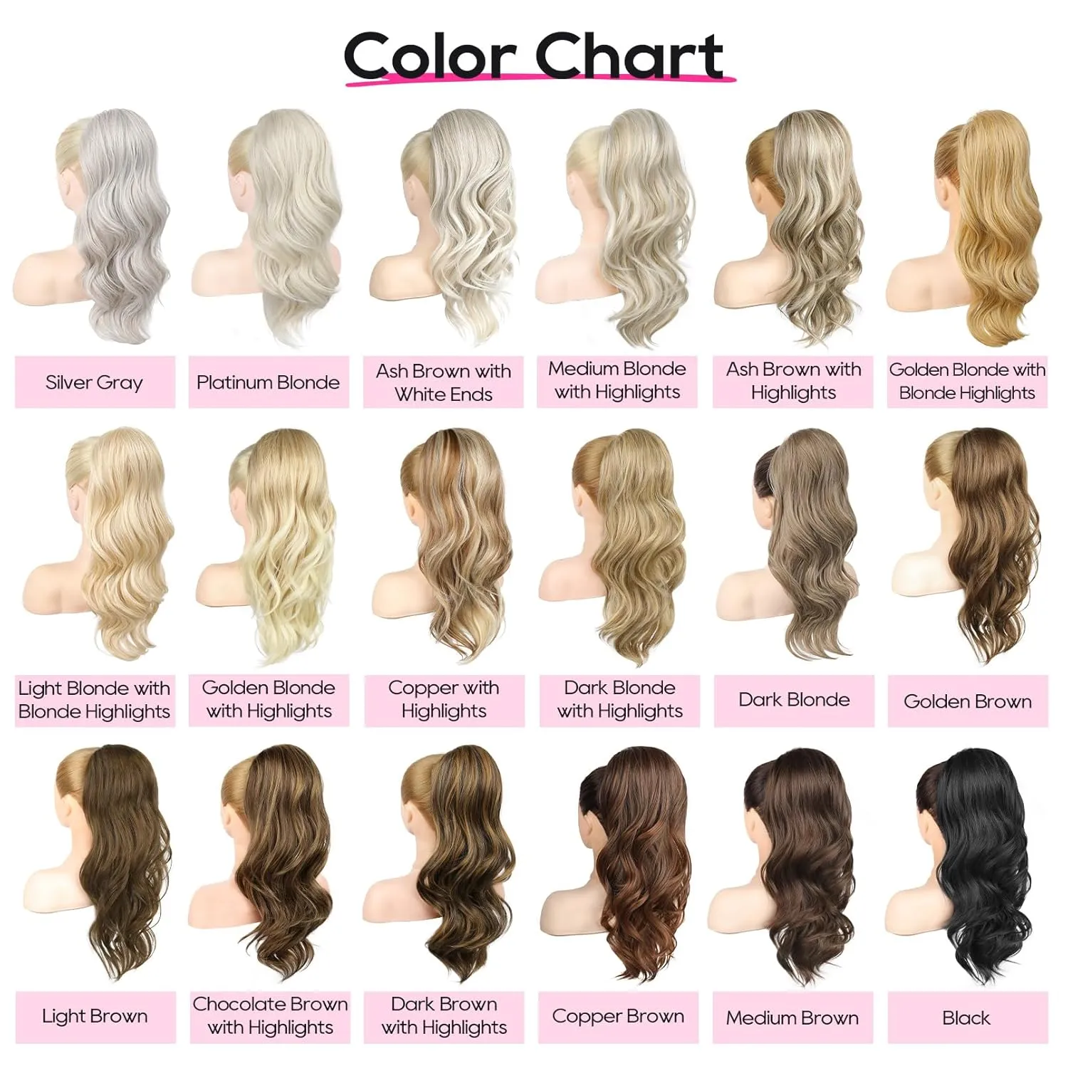 REECHO Ponytail Extension, Drawstring Ponytail Extension Long Wavy Pony Tails Hair Extensions 22inch Natural Fake Ponytail Clip in Synthetic Hairpiece for Women, Light Blonde with Blonde Highlights