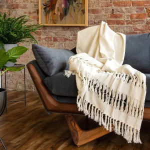 Refinery29 | Lennon Collection | Premium Cotton Textured Throw Blanket, Modern Fringe Design for Luxury Home Décor (50 x 70, White)