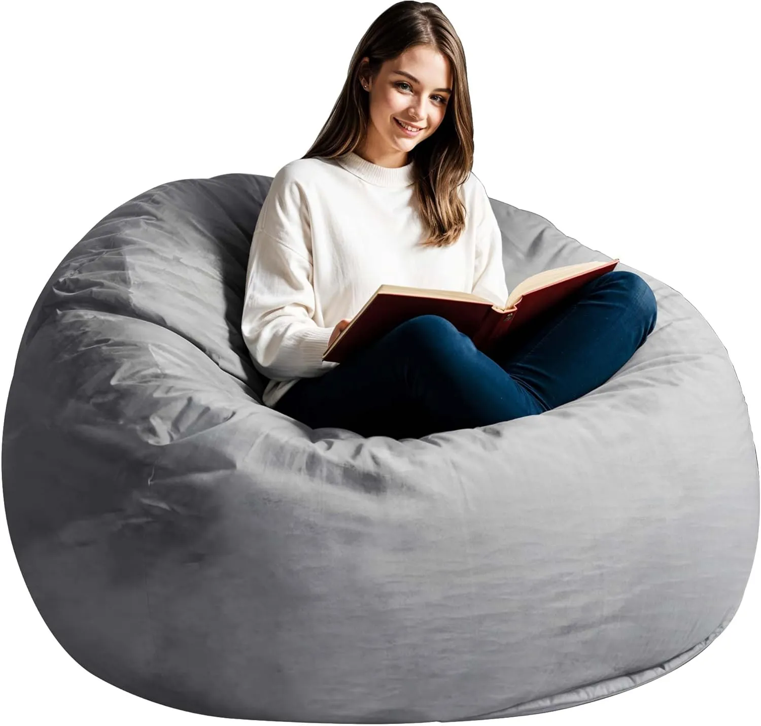 [Removable Cover] Bean Bag Chairs for Adult, Giant 4' Memory Foam Bean Bag for Adults, Big Sofa Furnitures for Dorm Room and Living Room, Silver Grey Bean Bag Chairs