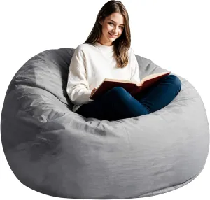 [Removable Cover] Bean Bag Chairs for Adult, Giant 4' Memory Foam Bean Bag for Adults, Big Sofa Furnitures for Dorm Room and Living Room, Silver Grey Bean Bag Chairs
