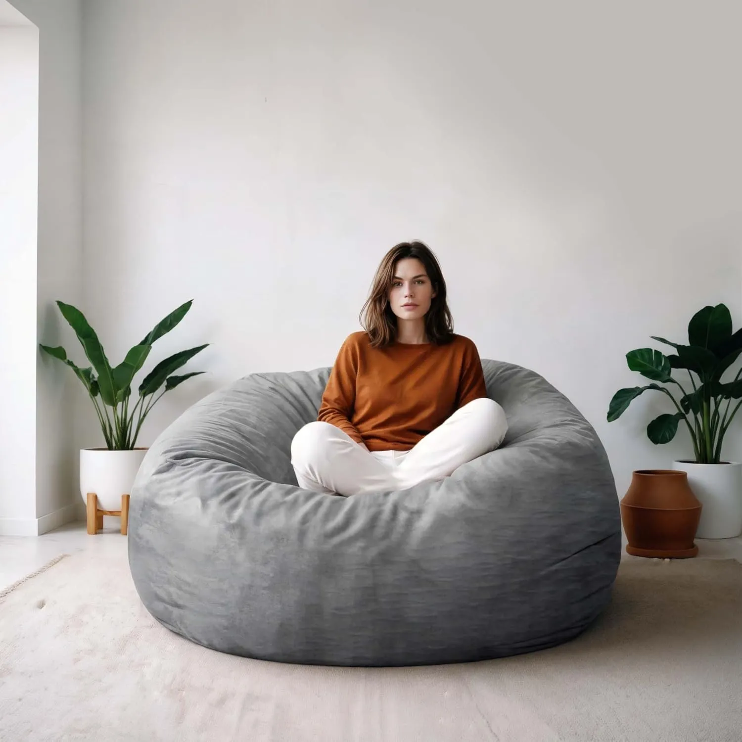 [Removable Cover] Bean Bag Chairs for Adult, Giant 4' Memory Foam Bean Bag for Adults, Big Sofa Furnitures for Dorm Room and Living Room, Silver Grey Bean Bag Chairs