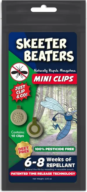 Repel 360 Skeeter Beaters Mosquito & Bug Wearable Mini Clips | Personal Mosquito Device | DEET Free | Clip On Clothing, Hat, Belt, Shoes- Set of 10